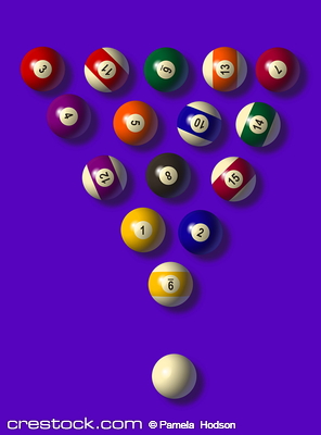 set of pool balls against a blue background