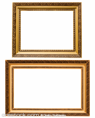 Two gold plated wooden picture frames isolated...