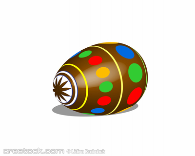 3-d brown Easter egg with a colorful pattern w...