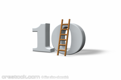 the number ten - 10 -  and a ladder on white b...