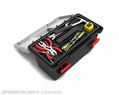 3D render of a toolbox full of tools